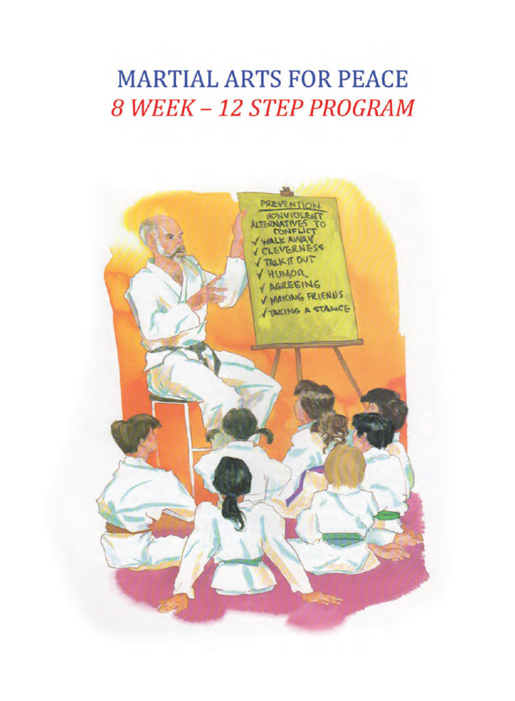 Martial arts instructor teaching children nonviolent conflict prevention techniques in an 8-week, 12-step program.