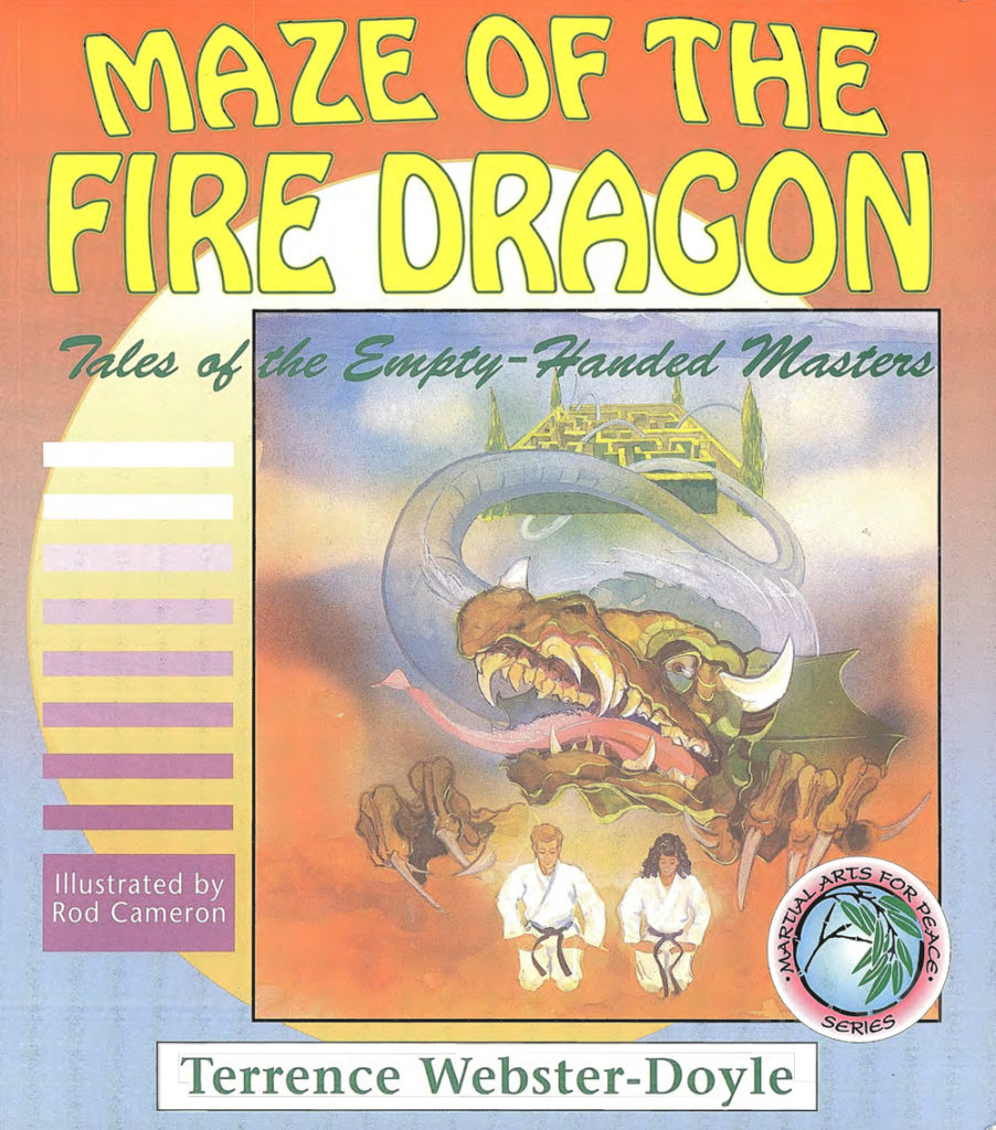Cover of the book "Maze of the Fire Dragon" by Terrence Webster-Doyle, illustrating a dragon, two martial artists, and a maze, part of the Martial Arts for Peace series.