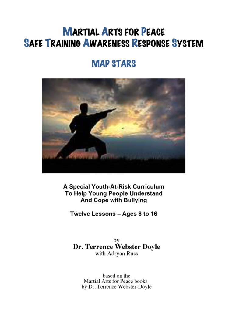 Martial Arts for Peace Safe Training Awareness Response System cover with silhouette of martial artist at sunset, youth bullying curriculum ages 8 to 16 by Dr. Terrence Webster Doyle